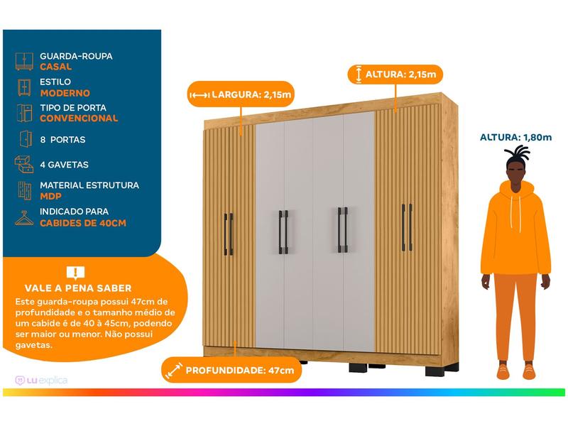 Guarda-roupa Casal 8 Portas 4 Gavetas Araplac B2348 - Guarda-Roupa